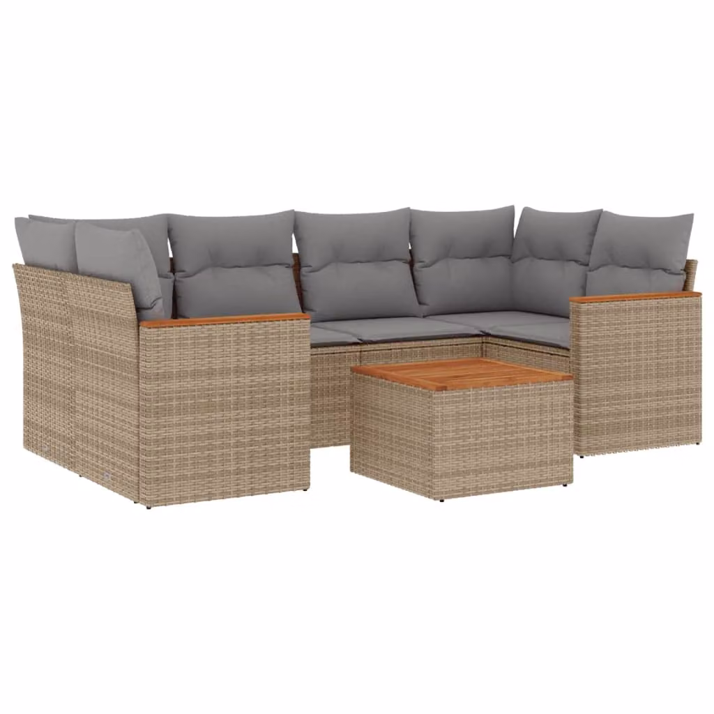 Set Divano da Giardino 7 pz con Cuscini Beige Misto Polyrattan
