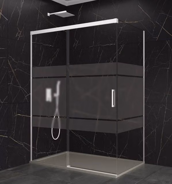 Box doccia angolare BASI con vetro Frost bianco, configurazione fissa e scorrevole, L: 130 cm, P: 80 cm
