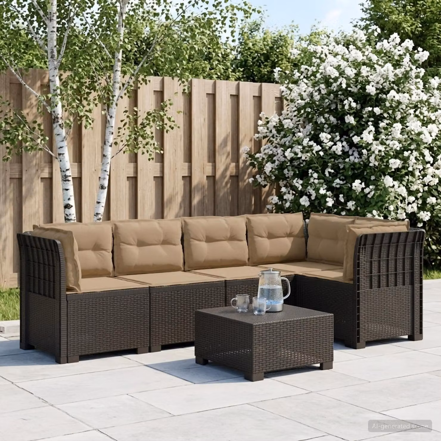 vidaXL Divano da Giardino a L da 5 Posti in Polyrattan con Cuscini Imbottiti e Rivestimenti Rimovibili