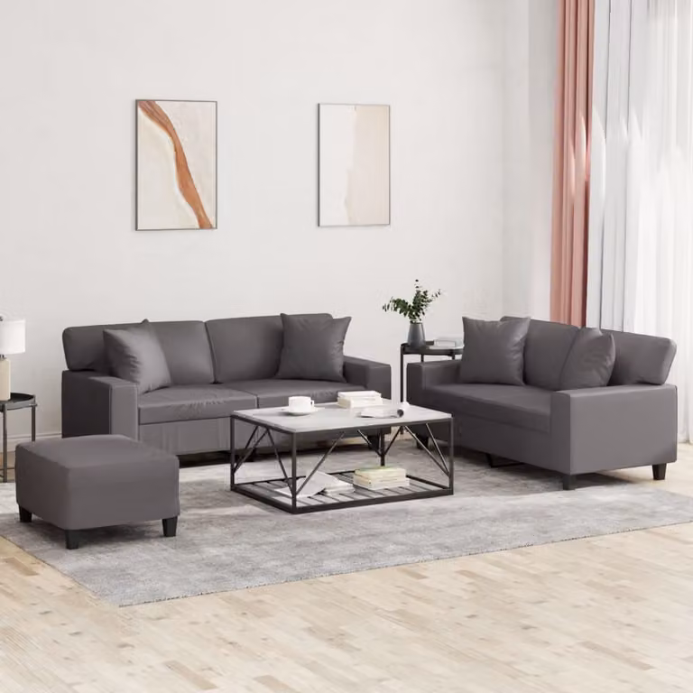 Set di divani 3 pezzi vidaXL in similpelle grigia con cuscini per il tuo soggiorno