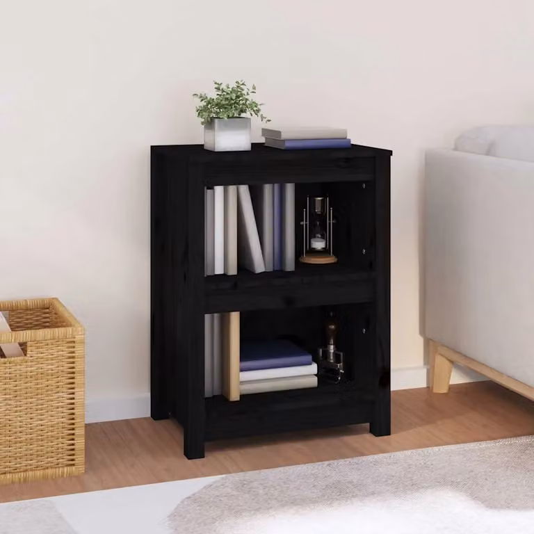Libreria moderna vidaXL in legno massello di pino nera con pannello posteriore L: 50 cm, P: 35 cm, H: 68 cm