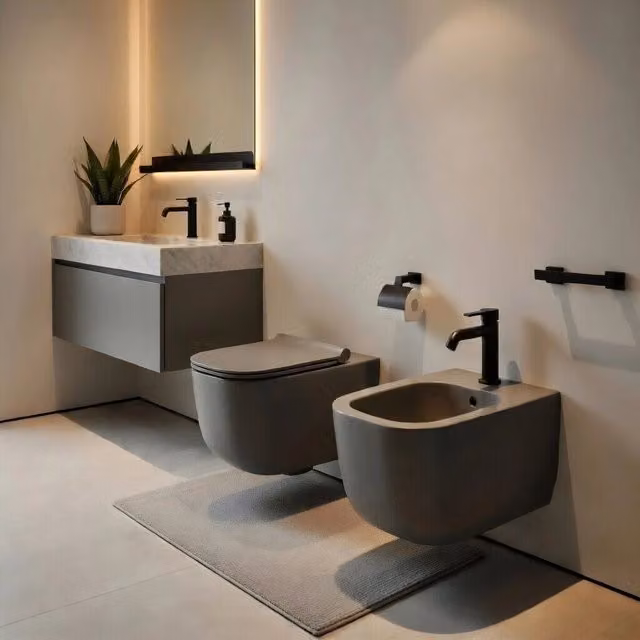 Set di sanitari sospesi WC e bidet in ceramica Ceramiche Dolomite serie ALBA con copriwater soft-close - Grigio Cemento – 1