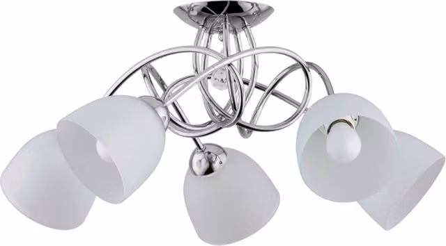 Plafoniera moderna Alfa BALENA in metallo cromo e bianco con 5 lampadine E27, L: 75 cm, P: 66 cm, H: 30 cm