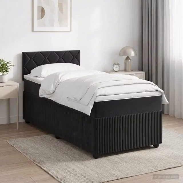 Letto box spring con materasso vidaXL in velluto nero L: 90 cm, P: 200 cm