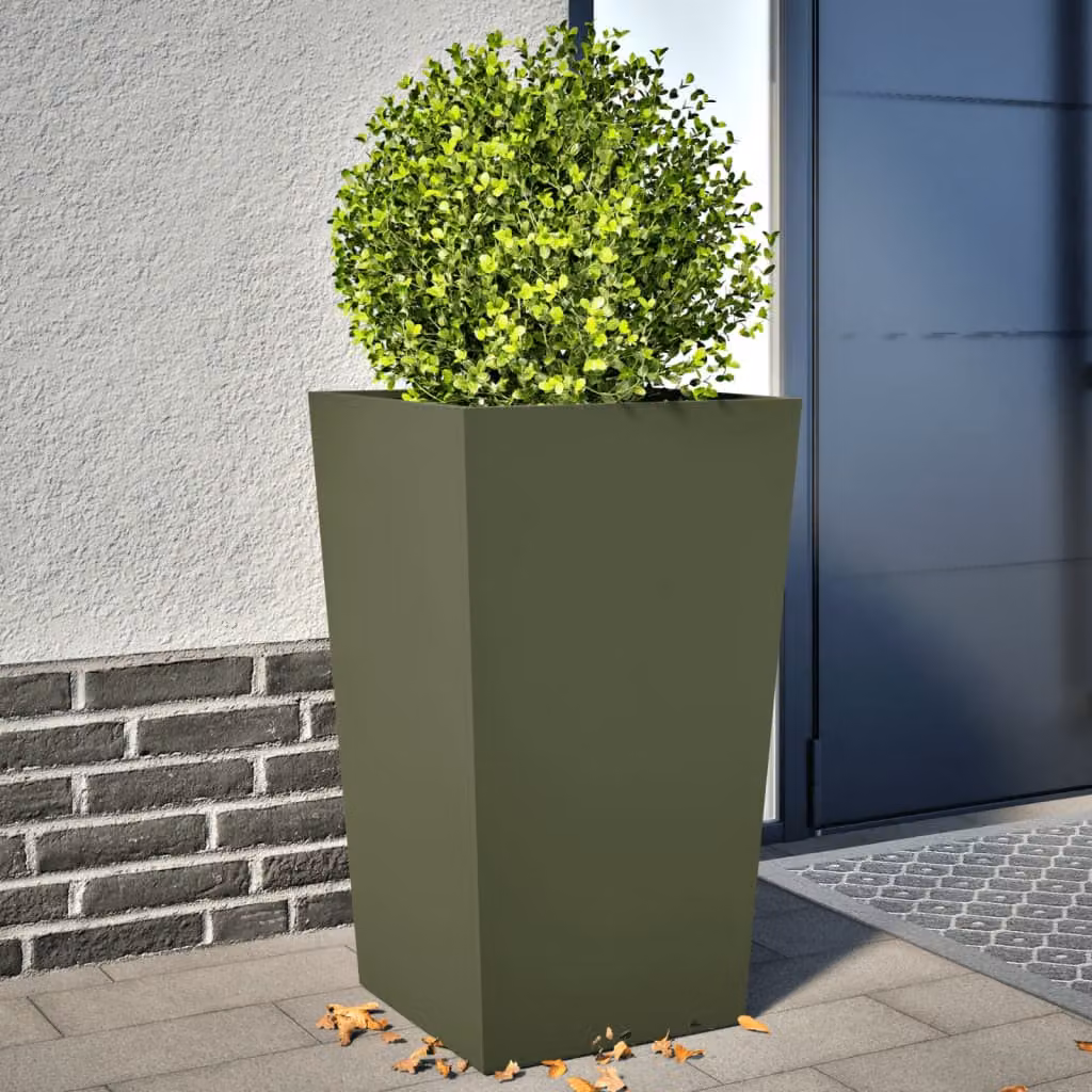 Set di 2 fioriere da giardino vidaXL in acciaio verde, L: 45 cm, P: 45 cm, H: 75 cm