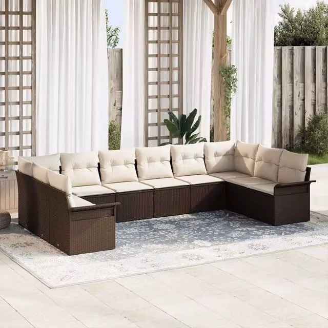 Set Divano da Giardino 10 pz Marrone polyrattan 3345538