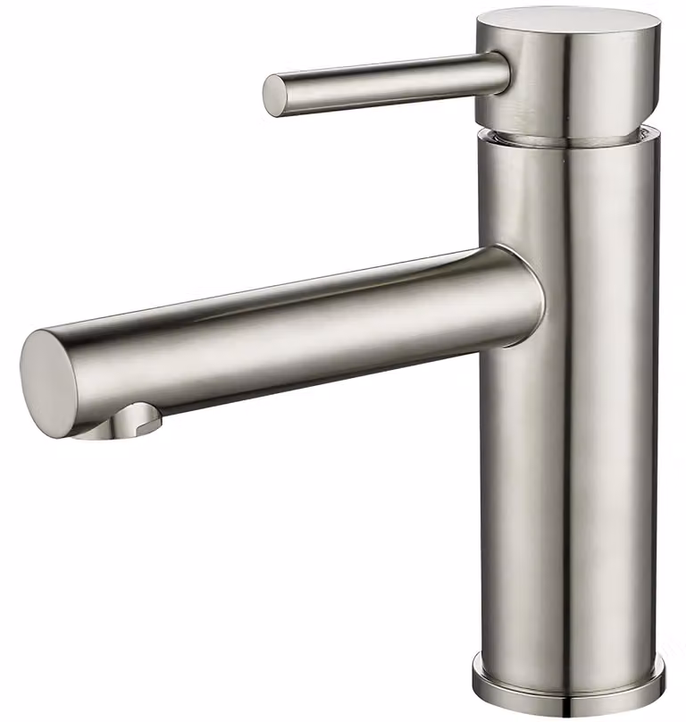 Miscelatore monocomando per lavabo, in ottone, finitura nichel, design lineare, serie Palancia