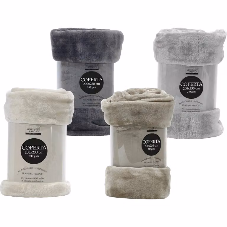 VESTIAMO CASA Plaid morbido in pile flanella grigio L: 200 cm, P: 230 cm