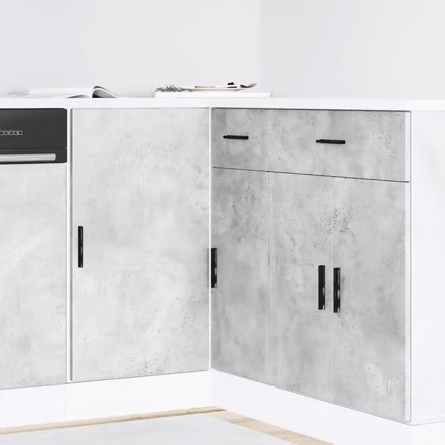 Mobile Base Lavello "Lyon"-Armadietto da bagno Grigio Cemento in Legno Multistrato