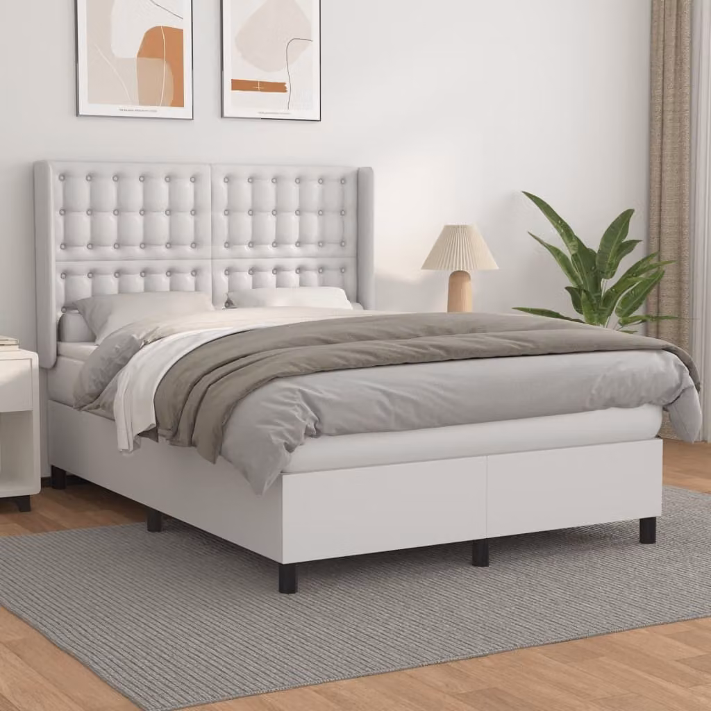 The Living Store Letto a molle con materasso bianco 140x200 cm in Pelle finta
