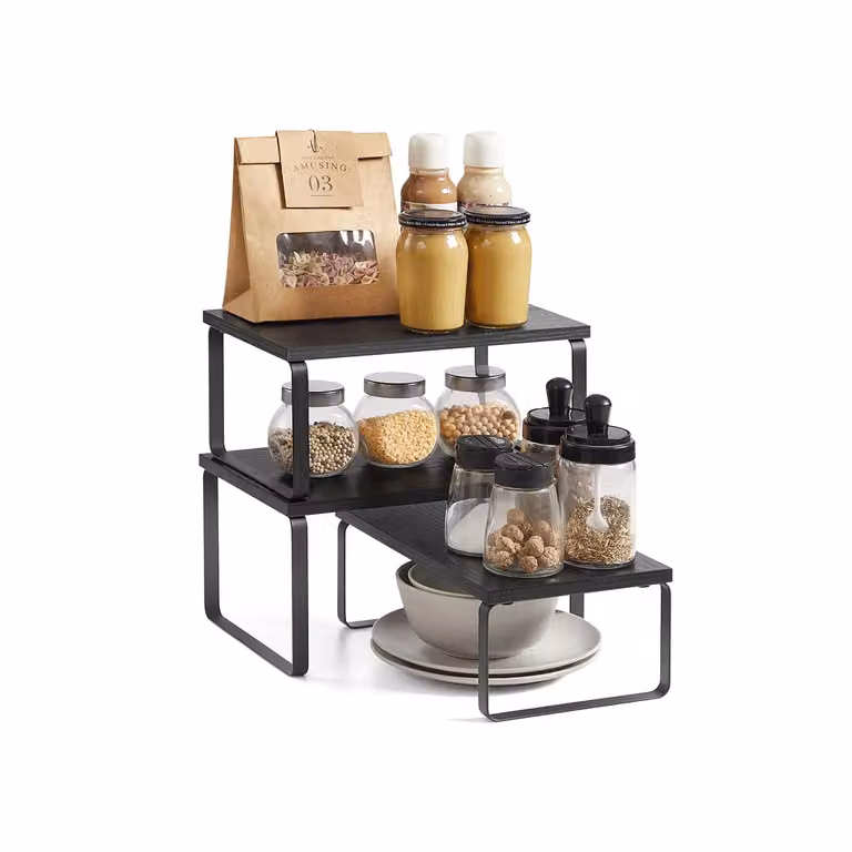 Set di Scaffali da Banco Impilabili, Nero Opaco + Grigio Antracite
