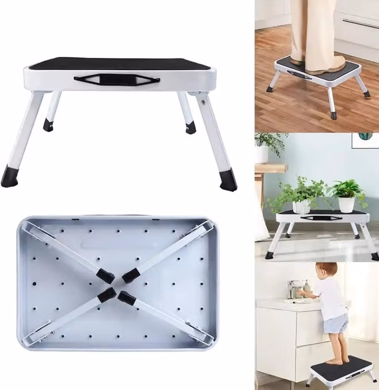 Scala pieghevole con un gradino - Modello mini - In metallo - Con superficie antiscivolo - Adatta per camper e roulotte