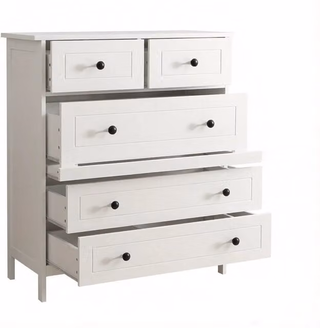 Cassettiera bianca con 5 cassetti, design moderno, 74x40x91 cm, ideale per cucina o camera
