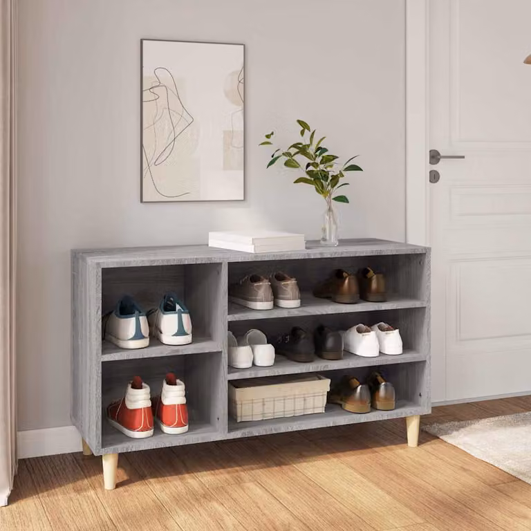 Scarpiera moderna vidaXL in legno grigio con ante a battente e ripiani, L 102 cm x P 36 cm x H 60 cm