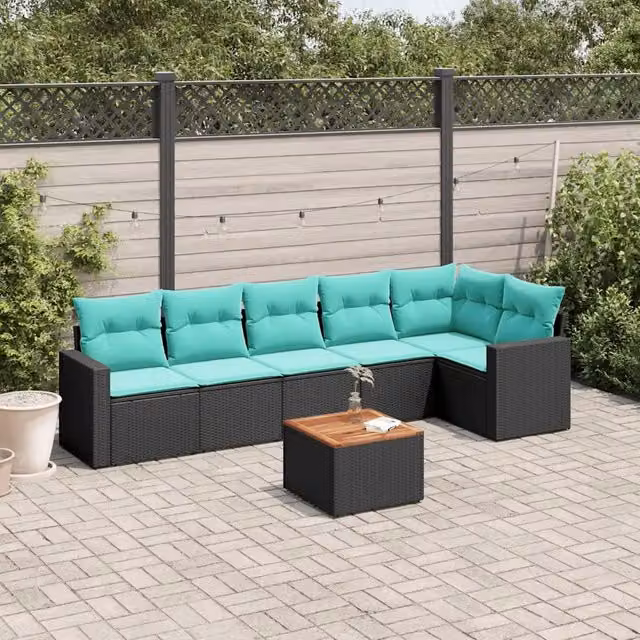 Set Divani da Giardino 7 pz con Cuscini Nero in Polyrattan 3256463