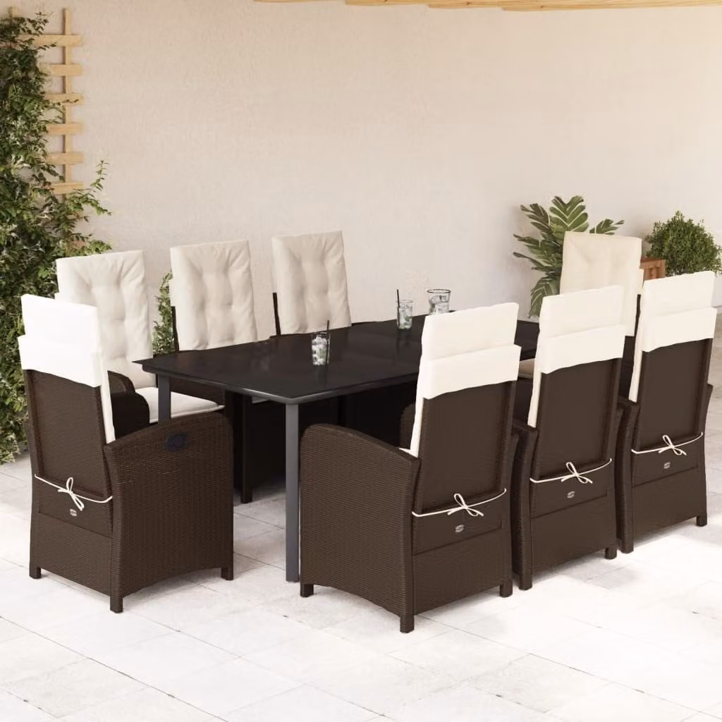 Maison Exclusive - Set da pranzo da giardino 9 pezzi con cuscini marroni in polyrattan