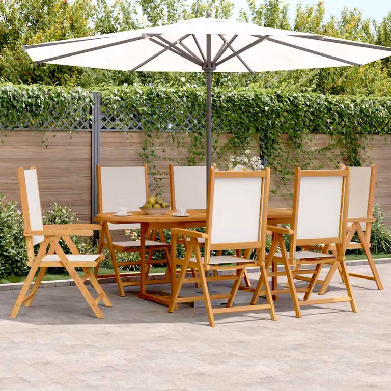 vidaXL Set Pranzo da Giardino 7 pz in Legno di Acacia Olio e Tessuto Beige e Bianco