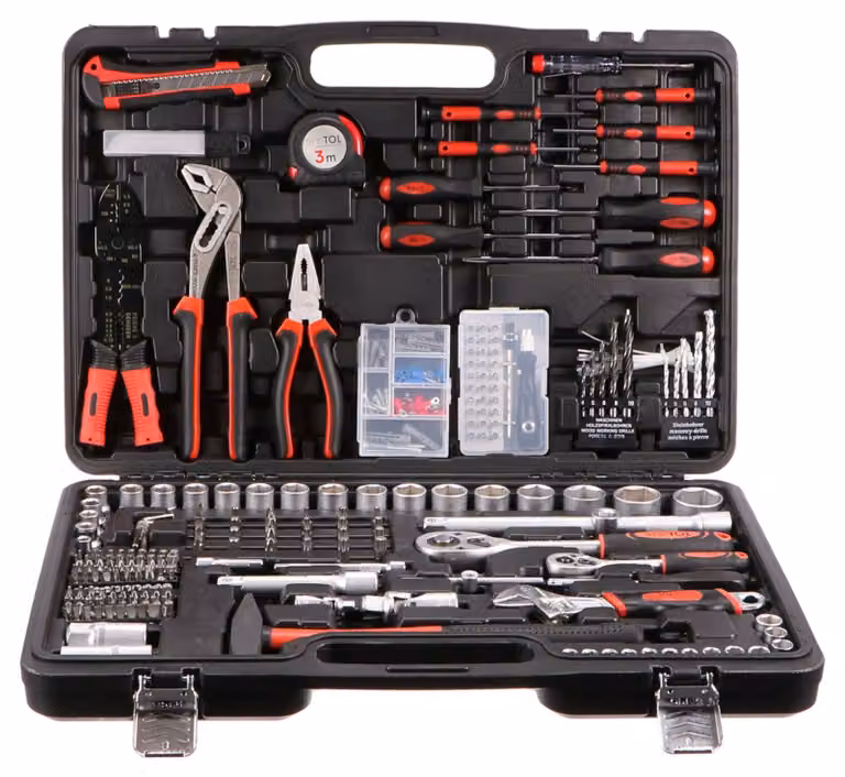 Set di utensili da 350 pezzi - Multifunzione, completo - Acciaio al carbonio - Nero e rosso