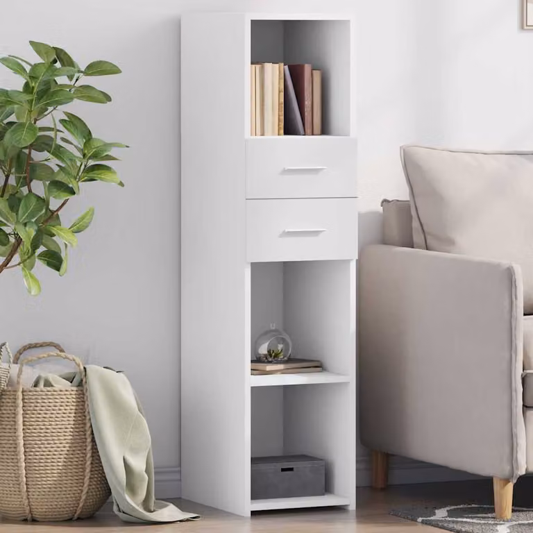 Credenza moderna vidaXL in legno multistrato bianca, L/P/H: 30 x 42,5 x 124 cm