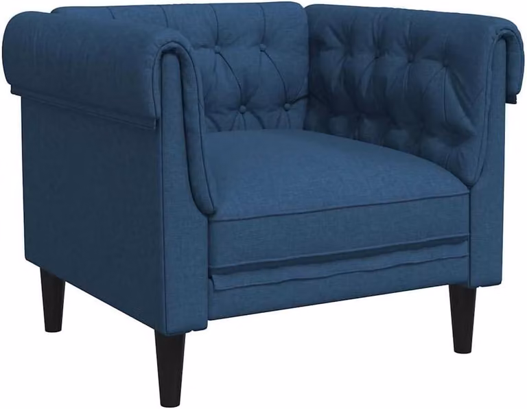 Poltrona Chesterfield blu in tessuto, peso: 16,4 kg