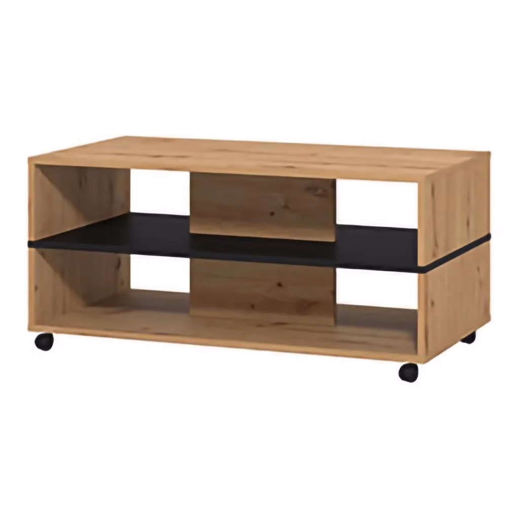 Tavolino da salotto Erice DMORA con ruote, moderno, colore marrone rovere e nero, L 101 cm x P 54.5 cm x H 47.5 cm – 2