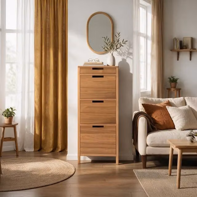Scarpiera a muro Banak in legno di acacia color marrone opaco