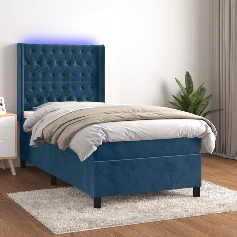 Letto Ibrido con Materasso a Molle Individuali e Illuminazione LED vidaXL in Velluto Blu, L/P: 80 x 200 cm
