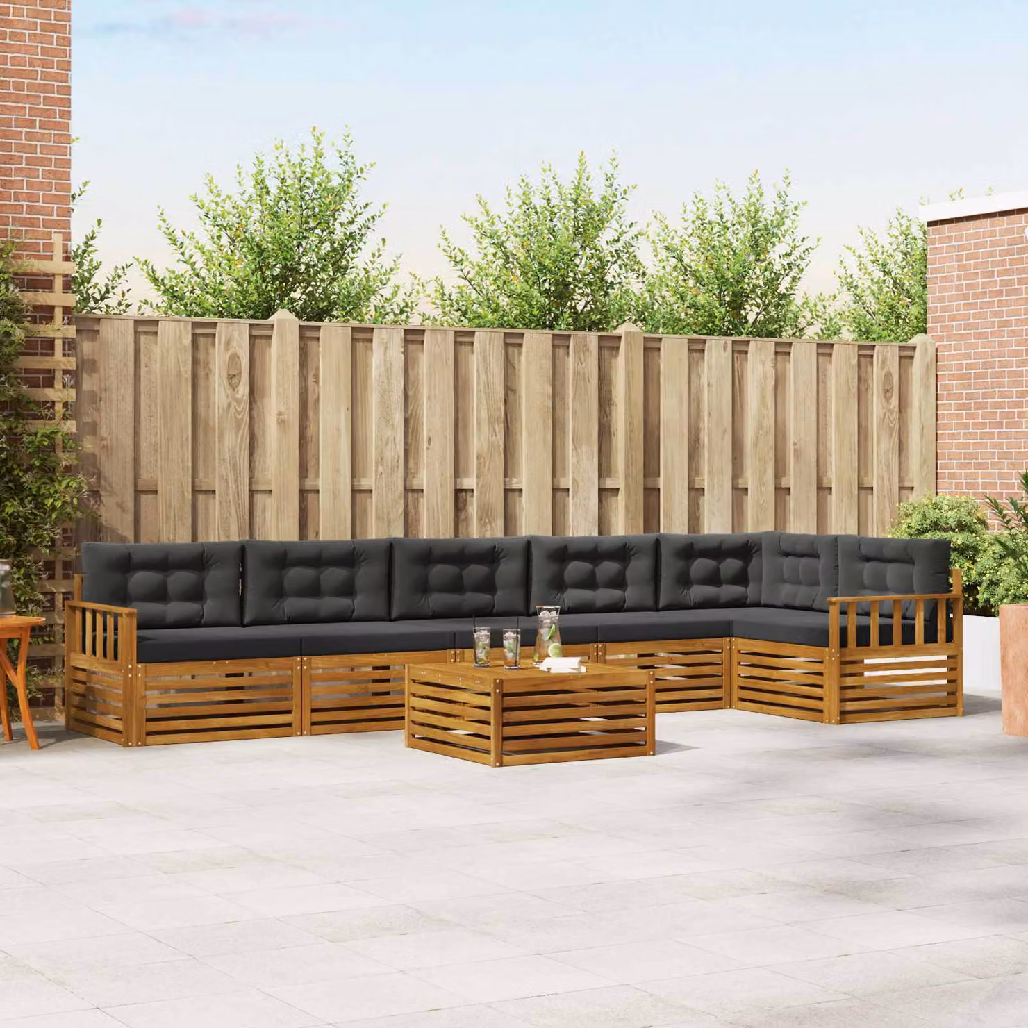 Set di divani da esterno vidaXL 7 pz in legno di acacia con cuscini beige e antracite per giardino e terrazza