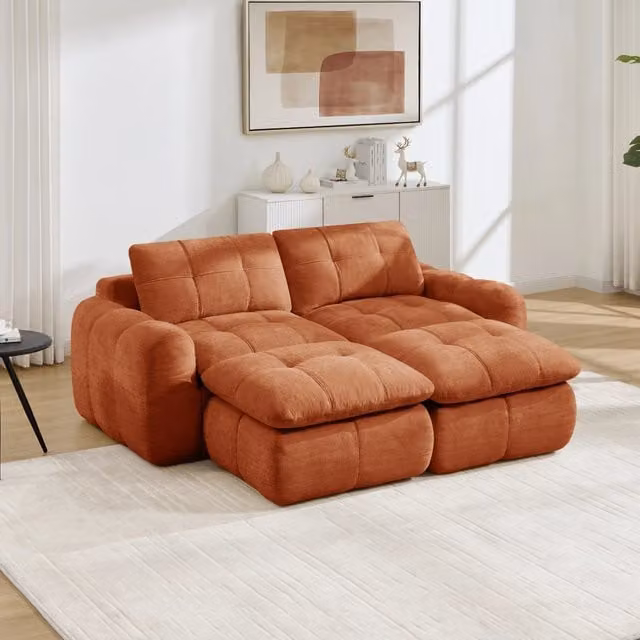 Divano modulare 194x160x68 cm senza telaio in chenille arancione