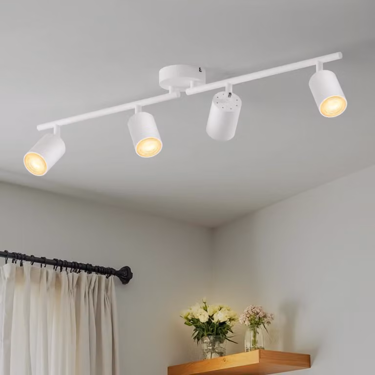 LVWIT Plafoniera LED bianca a 4 luci, orientabile, con attacco GU10. Lampada da soffitto a 4 luci, moderna, ideale per cucina, soggiorno e camera da letto (senza lampadine)
