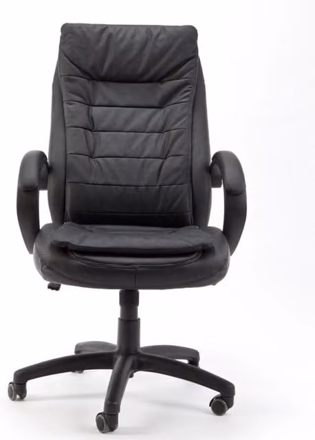 Poltrona da ufficio presidenziale NOTEK modello President in ecopelle nera con doppia imbottitura, braccioli e ruote, L: 65,5 cm, P: 54,0 cm, H: 122,0 cm