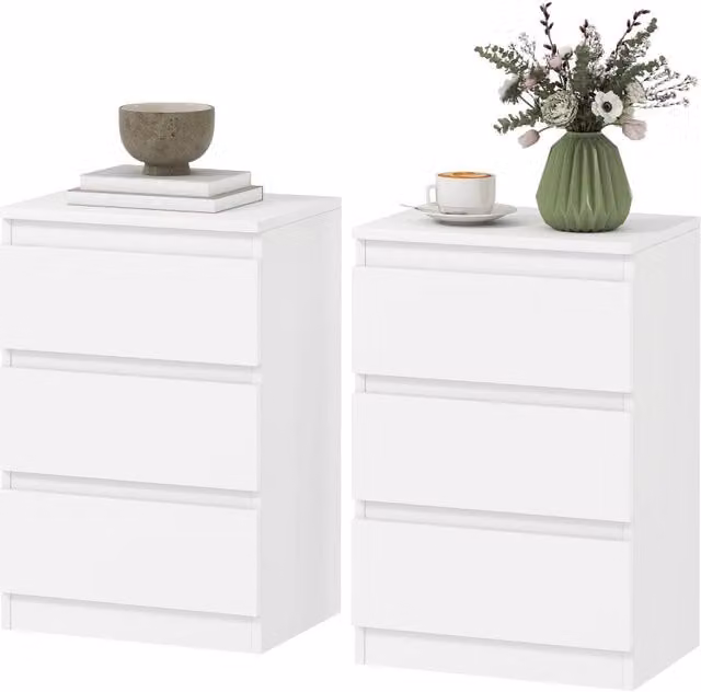 Set di 2 comodini MODFU con 3 cassetti in MDF bianco L/P/H: 40 x 30 x 59,5 cm