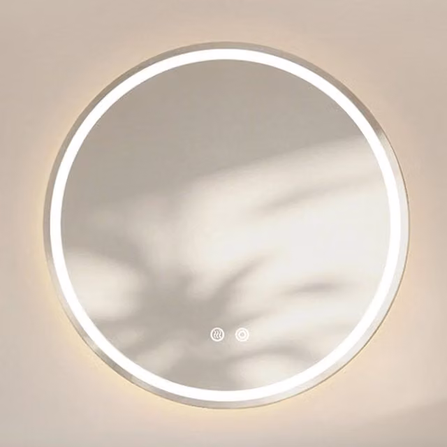 Specchio da bagno rotondo WISHDOR con LED dimmerabile e funzione antiappannamento, montaggio a parete, L: 90 cm, P: 90 cm, H: 90 cm