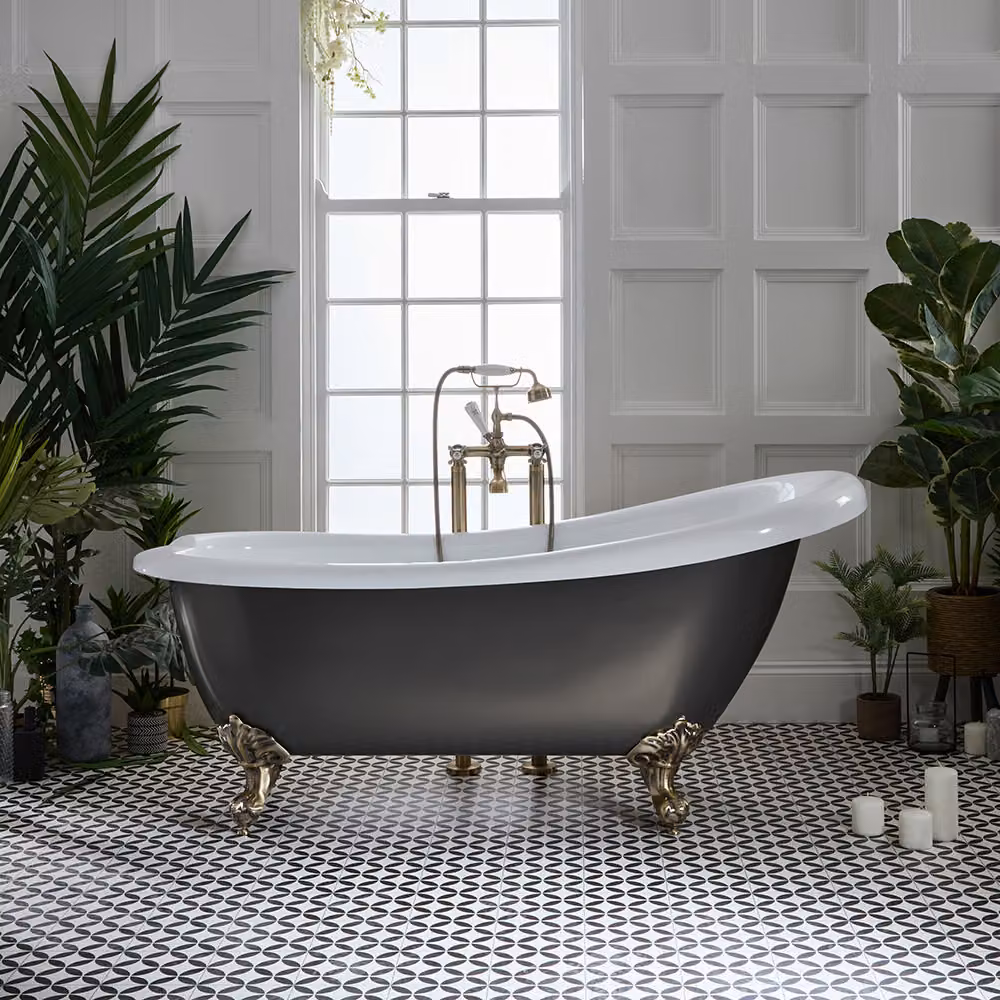 Vasca da Bagno Freestanding Tradizionale Rame Metallizzato - 1710mm x 740mm - Piedini Bianchi - Legend