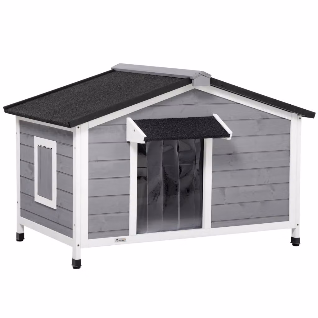 Casetta da giardino per cani OKWISH in legno massello nero e grigio con tetto apribile resistente alle intemperie L: 109 cm, P: 79 cm, H: 72 cm – 2