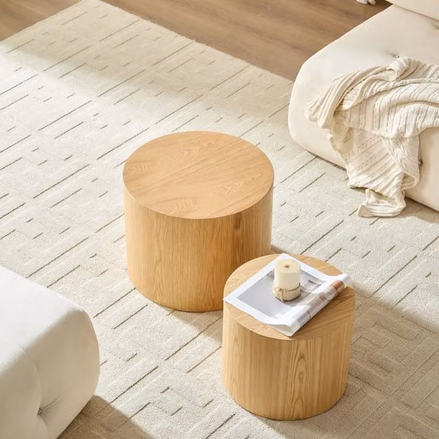 Tavolini da caffè impilabili con design salvaspazio - per soggiorno - in MDF - naturale
