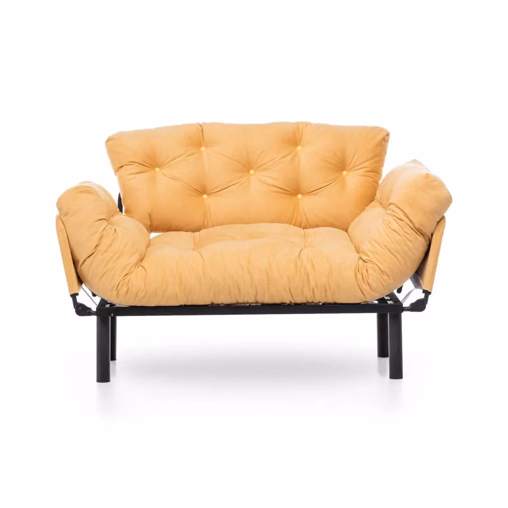 Divano Letto Guchol 2 Posti con Contenitore, Modello Click Clack in Tessuto Giallo, L: 155 cm, P: 70 cm – 2