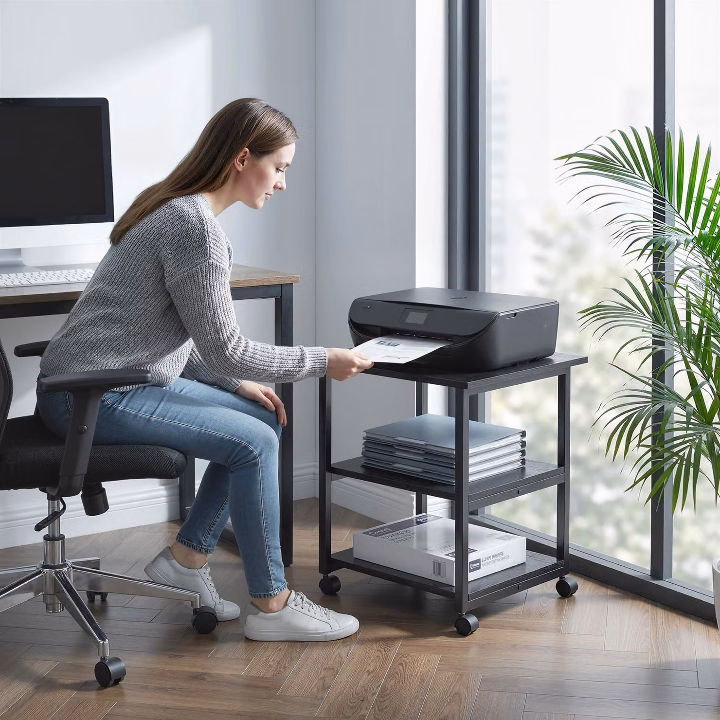 Carrello Porta Stampante HOMCOM con 3 Ripiani e 4 Ruote, Nero, L 50 cm x P 50 cm x H 52.5 cm – 2