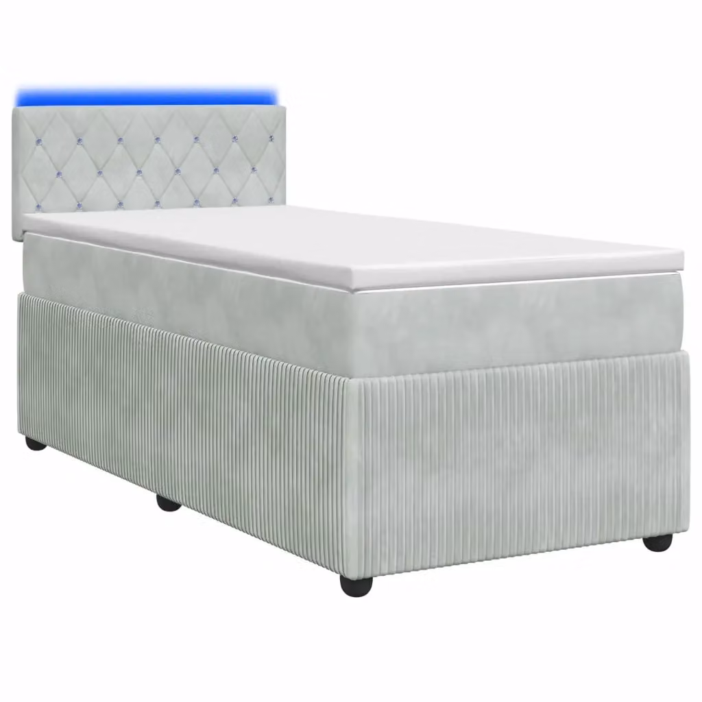 Letto box spring con materasso vidaXL in tessuto grigio e bianco con base a sollevamento, illuminazione sottostante e porta USB, L/P: 190 x 90 cm – 2