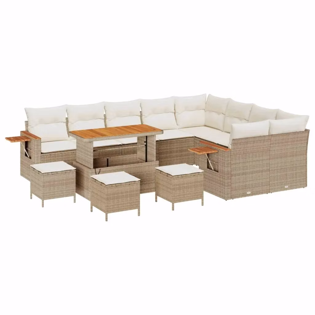Set Divano da Giardino a Forma di U vidaXL in Polyrattan Beige con Cuscini e Tavolino da Esterno – 2