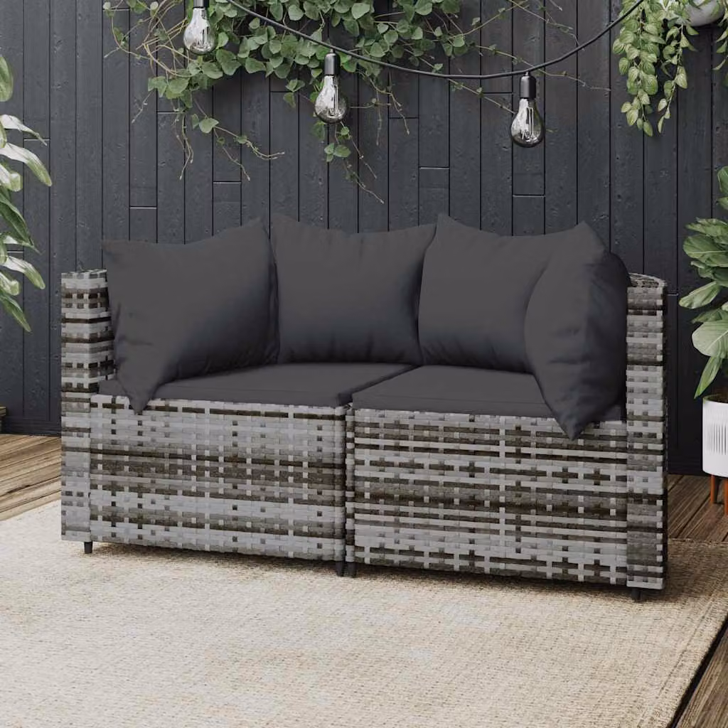 Divano Angolare da Giardino vidaXL con Cuscini in Polyrattan Grigio Antracite e Struttura in Acciaio