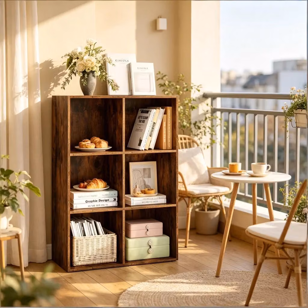 Libreria a cubi WISHDOR con 6 vani in legno color marrone rustico L: 59,6 cm, H: 89 cm, P: 29 cm – 2