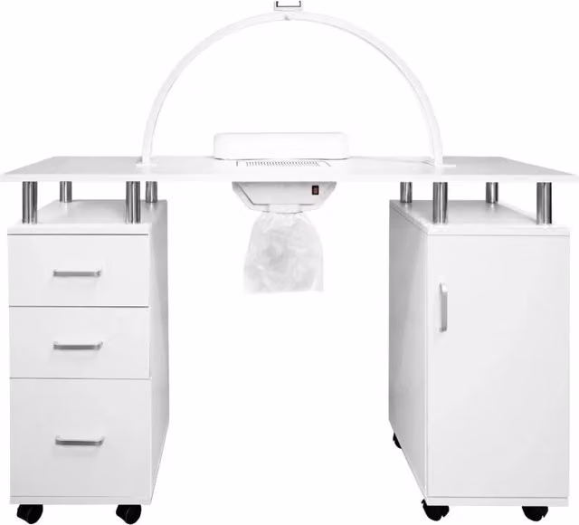 Tavolo Professionale per Manicure & Lampada Mezzaluna LED 79cm Scrivania per Salone di Bellezza per Unghie