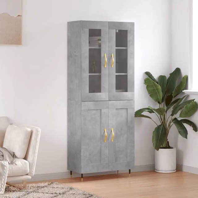 Credenza-Buffet-Armadio da cucina Grigio Cemento 69,5x34x180 cm in Legno Multistrato 122545