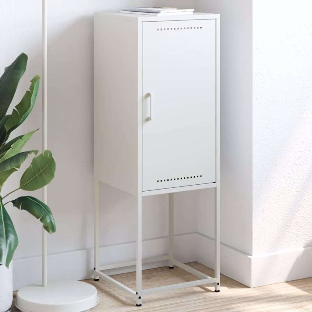 Credenza bianca vidaXL in metallo con ante a battente, stile industriale, L/P/H: 36 x 39 x 107 cm