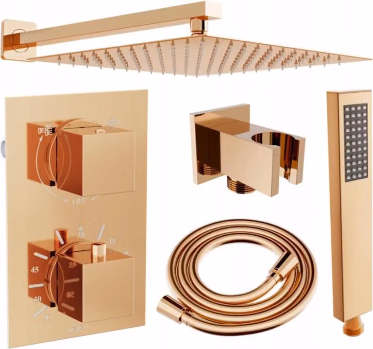 Mexen Cube DR02 set doccia incassato con soffione 30 cm, oro rosa - 77502DR0230-60
