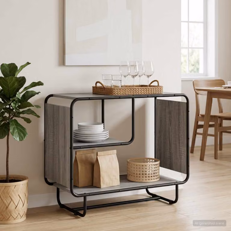 Credenza stile industrial vidaXL in legno ingegnerizzato e metallo, colore grigio, L 80 x P 37,5 x H 64,5 cm