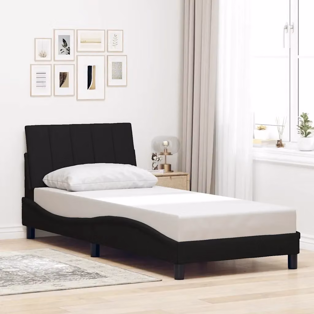 Giroletto singolo Hanko nero in tessuto con doghe in legno L: 80 cm, P: 200 cm – 2