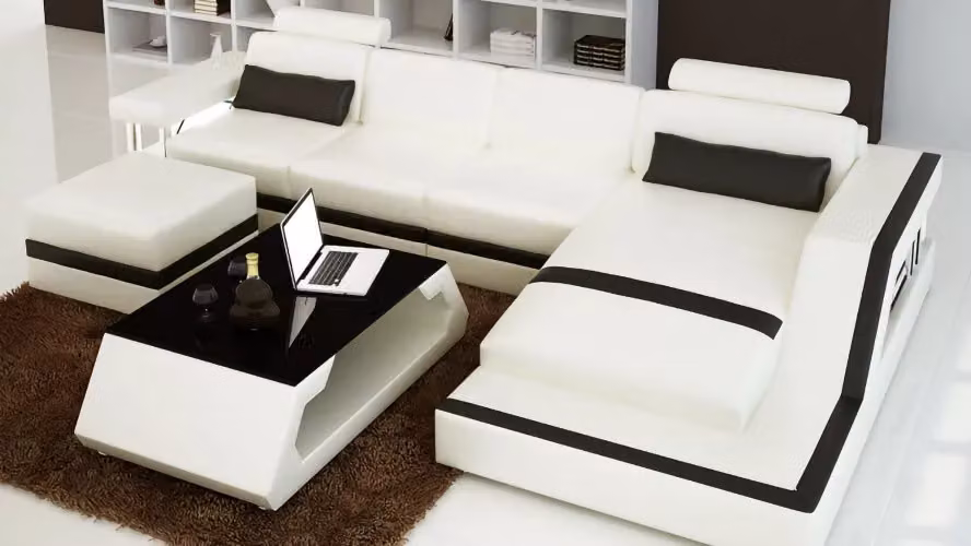 Ledersofa Ecksofa L-Form Couchtisch Hocker Wohnlandschaft Modernes Sofa 3tlg