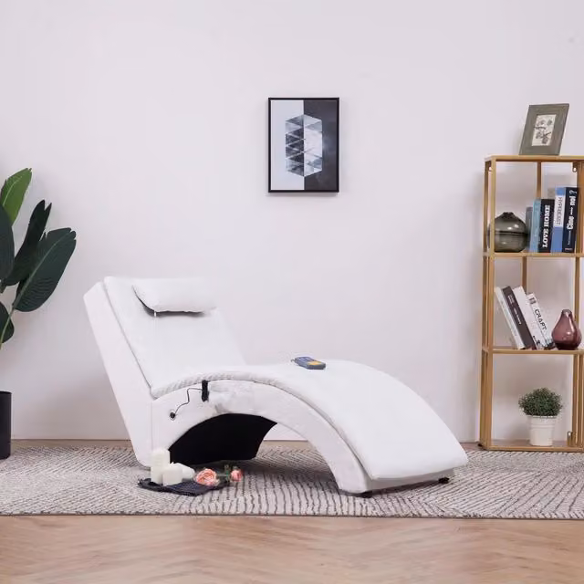 vidaXL Sdraio Massaggiante con Cuscino Bianca in Similpelle – 1